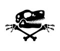 Dinosaur skull and crossbones symbol. The skull of Tyrannosaurus rex is a sign of the pirates of the ancient world