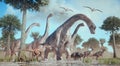 Dinosaur species - Brachiosaurus, Velociraptor, Triceratops, Parasaurolophus,in the nature