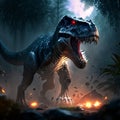 Dinosaur Spinosaurus in the forest. 3d rendering. AI generated