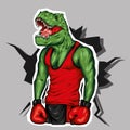 Dinosaur in sportswear and boxing gloves. Pumped up guy. Sportsman. Vector illustration for greeting card or poster. Royalty Free Stock Photo