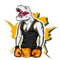 Dinosaur in sportswear and boxing gloves. Pumped up guy. Sportsman. Vector illustration for greeting card or poster. Royalty Free Stock Photo