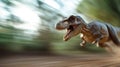 Dinosaur running through a prehistoric forest, showcasing speed and fierce expression in a blurred motion effect Royalty Free Stock Photo