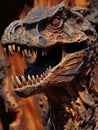a dinosaur statue with sharp teeth