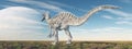 Dinosaur Suchomimus in a landscape and planet in the sky Royalty Free Stock Photo