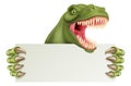 Dinosaur T Rex Holding Sign Cartoon