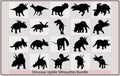 Dinosaurs and Jurassic dino monsters icons,Set silhouettes of dinosaurs,Dinosaur t-rex silhouettes set Royalty Free Stock Photo