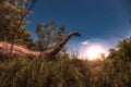 Dinosaur in Tall Grass at Sunrise