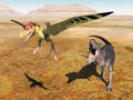 The dinosaur Tarbosaurus attacks the pterosaur Peteinosaurus Royalty Free Stock Photo