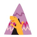 Dinosaur in the tent vector illustration.