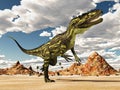 Dinosaur Torvosaurus in the desert