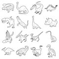 Dinosaur types icons set, outline style