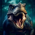 Angry Tyrannosaurus Rex, T-Rex, looking to the camera, Predator Attack - AI generated