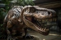 Dinosaur Tyrannosaurus Rex in the paleontological museum, AI Generated