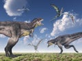 Dinosaur Tyrannotitan and pterosaur Quetzalcoatlus