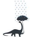 Dinosaur with umbrella in raining day