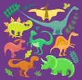 Dinosaur vector kid hand drawn cartoon style collection set illustration. Dino reptile cute monster funny animal and Royalty Free Stock Photo