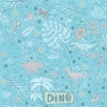 Dinosaur vector seamless pattern on a blue tones Royalty Free Stock Photo