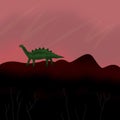 The dinosaur is walking on the destroyed land