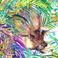 Dinosaur watercolor. Dinosaur, tropical exotic forest background illustration Dinosaur.