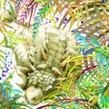 Dinosaur watercolor. Dinosaur, tropical exotic forest background illustration Dinosaur.