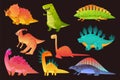 Dinosaur wild animal set. Funny dinosaurs wild animals dragon and nature reptile, childish bright exotic prehistoric