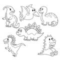 dinosaurs and ancient animals. a collection of vector illustrations in the doodle cartoon outline style. Royalty Free Stock Photo