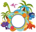 Dinosaurs around a circular frame with palms Royalty Free Stock Photo