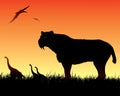 Dinosaurs background with smilodon cat Royalty Free Stock Photo