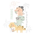 Dinosaurs on beach baby cute print. Sweet dino summer leisure. Royalty Free Stock Photo
