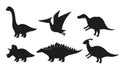 Dinosaurs black silhouettes set. Collection of stegosaurus, brontosaurus, triceratops, diplodocus, spinosaurus isolated