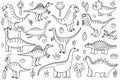 Cute dinosaurs black and white collection for kids. Set with funny dinos in outline Royalty Free Stock Photo