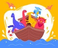 Dinosaurs on a boat - flat design style illustration