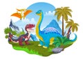Dinosaurs Cartoon Landscape Background Prehistoric Era Royalty Free Stock Photo