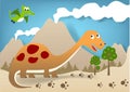 Dinosaurs cartoon on volcanoes background Royalty Free Stock Photo