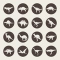 Dinosaurs circle brown vector icon set