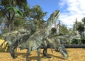 Dinosaurs 3d illustration against the background of the Mesozoic Forest Royalty Free Stock Photo