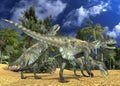 Dinosaurs 3d illustration against the background of the Mesozoic Forest Royalty Free Stock Photo