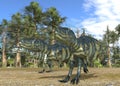 Dinosaurs 3d illustration against the background of the Mesozoic Forest Royalty Free Stock Photo