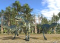 Dinosaurs 3d illustration against the background of the Mesozoic Forest Royalty Free Stock Photo