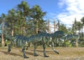Dinosaurs 3d illustration against the background of the Mesozoic Forest Royalty Free Stock Photo