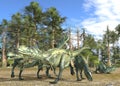 Dinosaurs 3d illustration against the background of the Mesozoic Forest Royalty Free Stock Photo