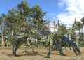 Dinosaurs 3d illustration against the background of the Mesozoic Forest Royalty Free Stock Photo