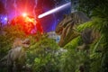 Dinosaurs fighting during the end of earth Royalty Free Stock Photo