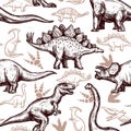 Dinosaurs footprints seamless pattern two-color