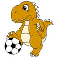 Dinosaurs are having fun playing soccer, doodle icon image kawaii