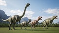 Dinosaurs include tall, long-necked sauropods and bipedal theropods with Royalty Free Stock Photo