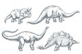 Dinosaurs isolated on white background. Vector hand drawn sketch illustration. Dino collection, print design elements