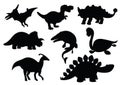 Dinosaurs and Jurassic dino monsters icons silhouette
