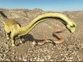 Dinosaurs Jurassic prehistoric scene dinosaur fighting with snake 3d rendering Royalty Free Stock Photo