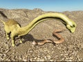Dinosaurs Jurassic prehistoric scene dinosaur fighting with snake 3d rendering Royalty Free Stock Photo